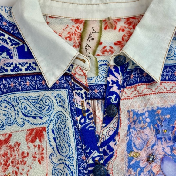 Aratta Coral, Blue & White Patchwork Button-Up - Picture 11 of 16